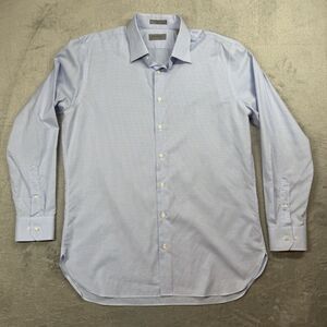 John W. Nordstrom Shirt Men’s 16.5 Blue Cotton Trim Fit Check Button Up Office